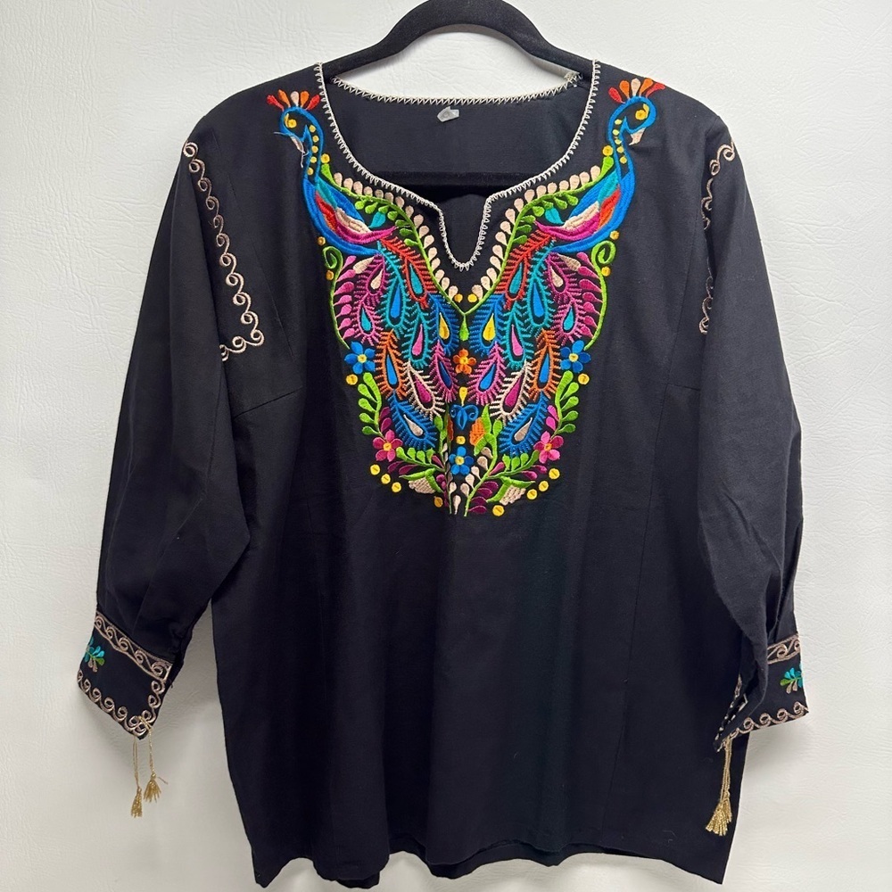 Mexican artesanal Embroidered Black Women's Top size L